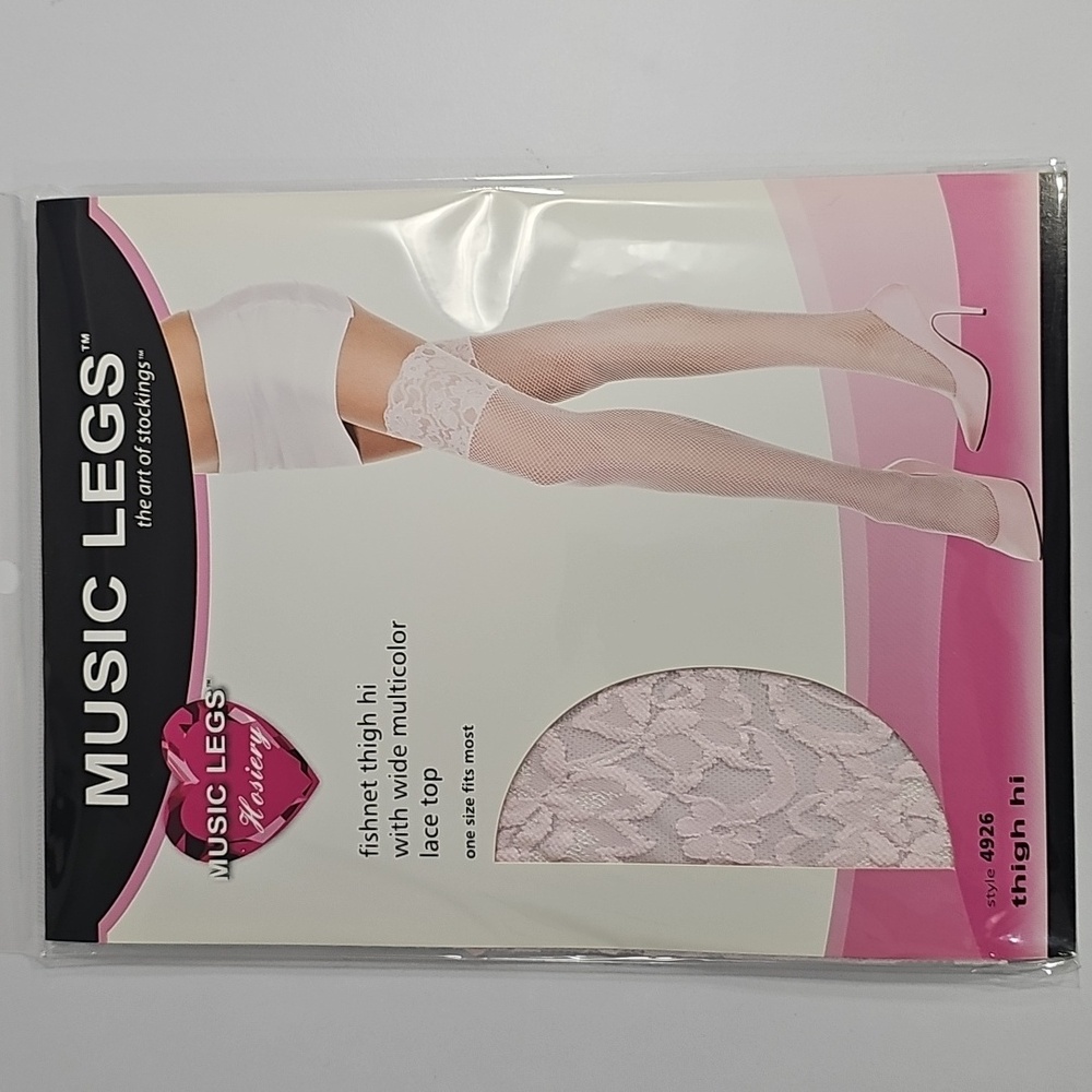 Two Tone Wide Lace Top Fishnet Thigh Hi - Picture 2 of 5